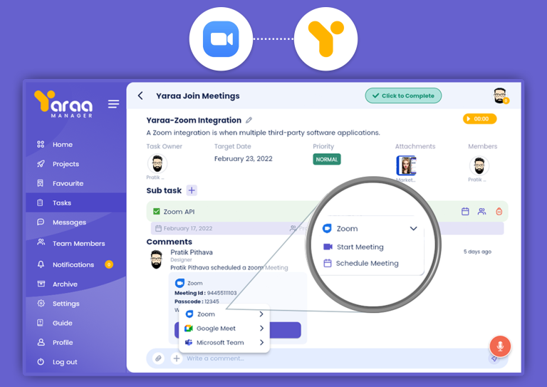 Integrated Zoom + Yaraa to Create Meeting